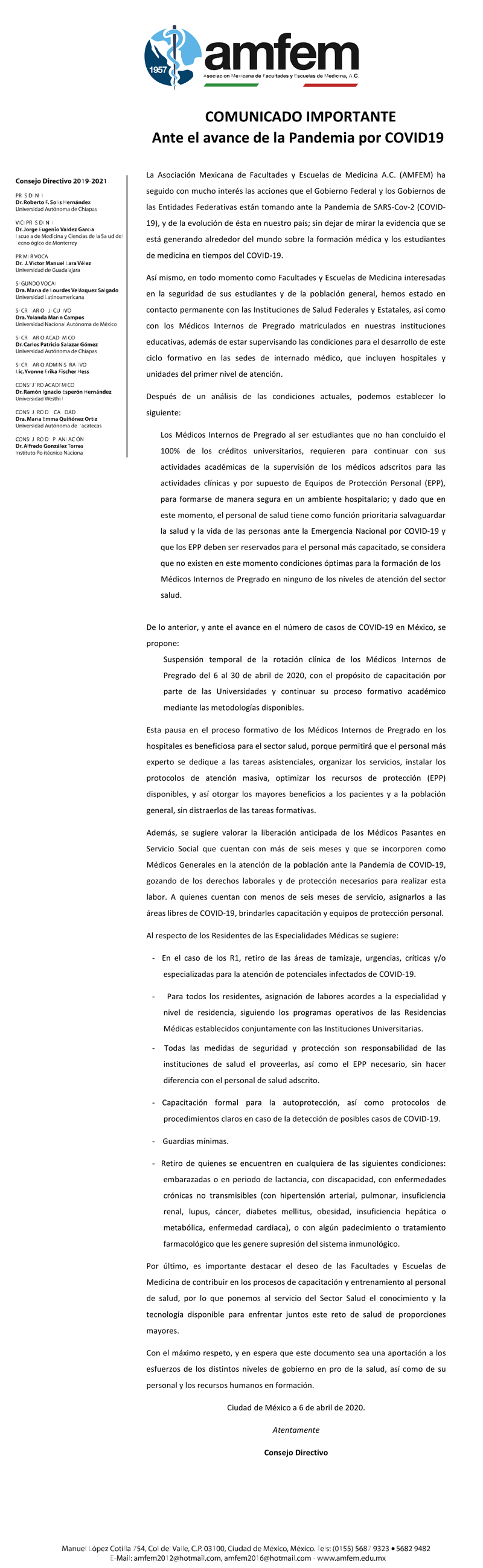 comunicado AMFEM COVNID 04 06